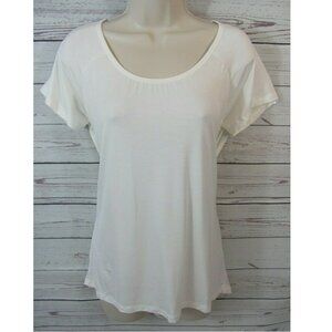The Free Yoga Womens Top Size L White Short Sleeves Workout Casual Open Back NWT
